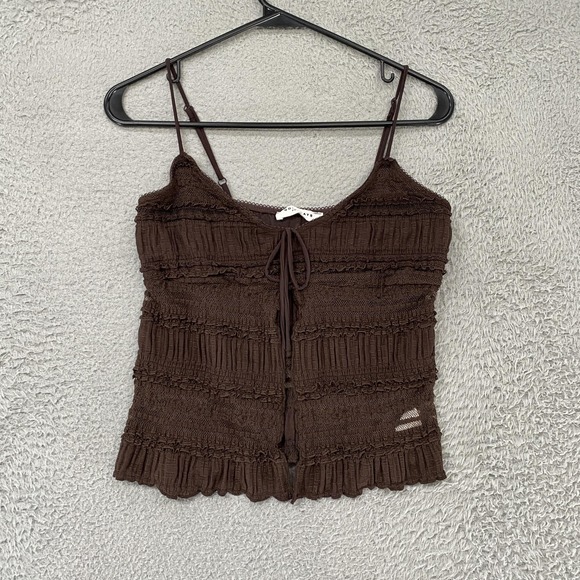 Good Days Project Tops - Good Days Project Tank Top Womens M Y2K Brown V Neck Whimsigoth Lace Ruffle Cami
